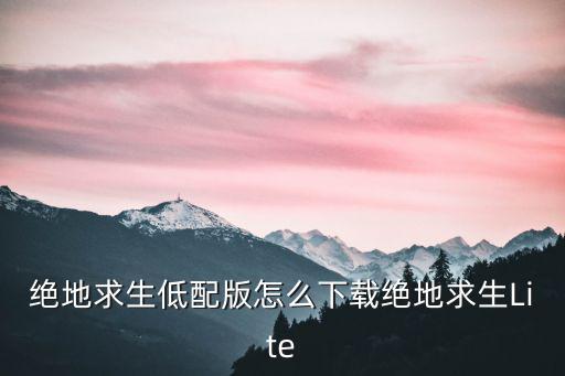 绝地求生低配版怎么下载绝地求生Lite