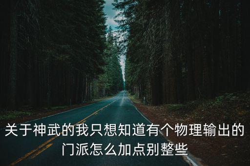 关于神武的我只想知道有个物理输出的门派怎么加点别整些