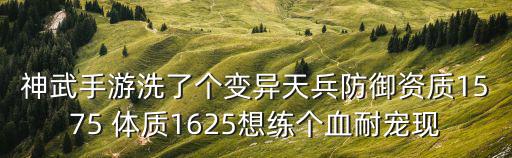 神武手游洗了个变异天兵防御资质1575 体质1625想练个血耐宠现