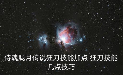 侍魂胧月传说狂刀技能加点 狂刀技能几点技巧