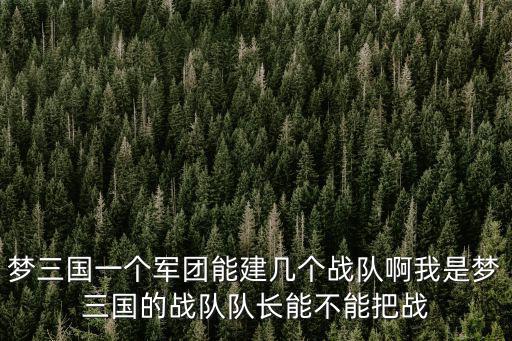 梦三手游怎么转让组队队长，梦三国一个军团能建几个战队啊我是梦三国的战队队长能不能把战