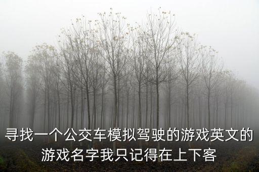 寻找一个公交车模拟驾驶的游戏英文的游戏名字我只记得在上下客