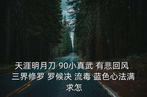 天涯明月刀 90小真武 有悲回风 三界修罗 罗候决 流毒 蓝色心法满 求怎