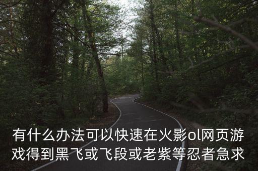 有什么办法可以快速在火影ol网页游戏得到黑飞或飞段或老紫等忍者急求