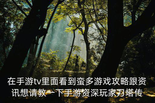 在手游tv里面看到蛮多游戏攻略跟资讯想请教一下手游资深玩家刀塔传