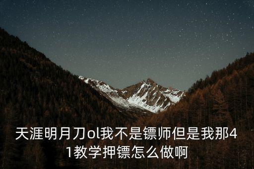 天涯明月刀ol我不是镖师但是我那41教学押镖怎么做啊