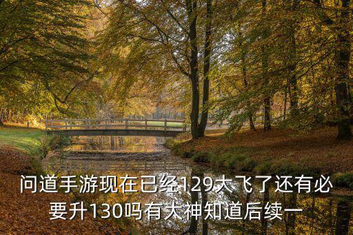 问道手游现在已经129大飞了还有必要升130吗有大神知道后续一