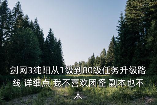 剑网3纯阳从1级到80级任务升级路线 详细点 我不喜欢团怪 副本也不太