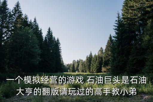 手游石油大亨怎么挖土，一个模拟经营的游戏 石油巨头是石油大亨的翻版请玩过的高手教小弟