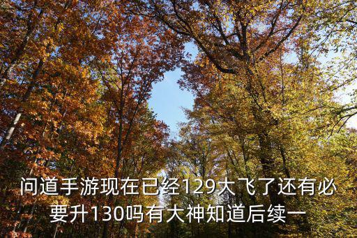 问道手游现在已经129大飞了还有必要升130吗有大神知道后续一