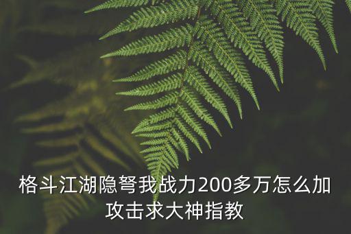 手游格斗江湖怎么玩战力高，格斗江湖隐弩我战力200多万怎么加攻击求大神指教