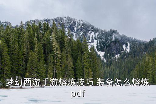 梦幻西游手游熔炼技巧 装备怎么熔炼pdf