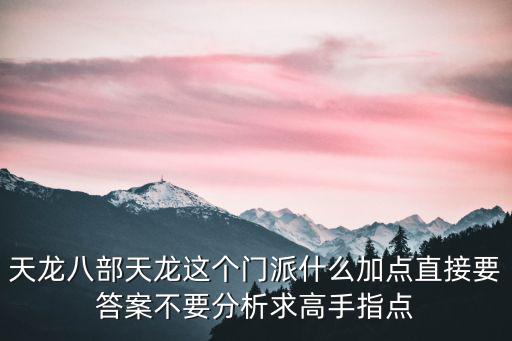 天龙八部天龙这个门派什么加点直接要答案不要分析求高手指点