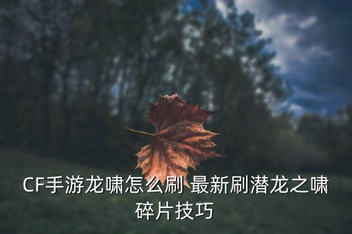 CF手游龙啸怎么刷 最新刷潜龙之啸碎片技巧