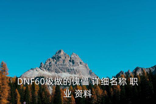 DNF60级做的傀儡 详细名称 职业 资料