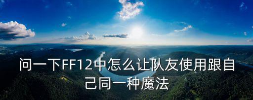 手游金铲铲双人模式怎么给队友牌，问一下FF12中怎么让队友使用跟自己同一种魔法