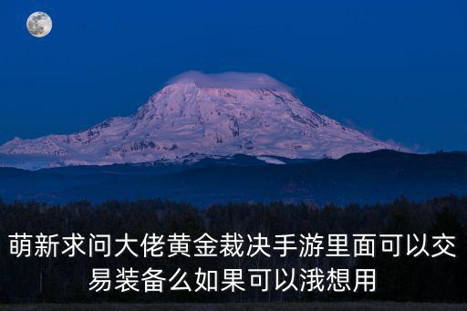 萌新求问大佬黄金裁决手游里面可以交易装备么如果可以涐想用