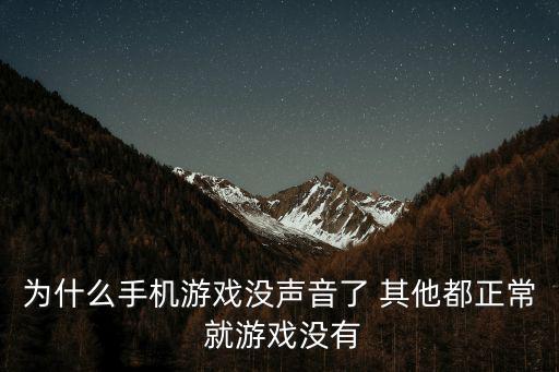 手游游戏没有声音怎么弄，为什么手机游戏没声音了 其他都正常 就游戏没有