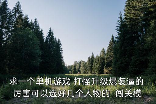 求一个单机游戏 打怪升级爆装逼的 厉害可以选好几个人物的  闯关模